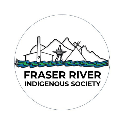 Logo for Fraser River Indigenous Society with stylized mountains, river, and Indigenous cultural symbols.
